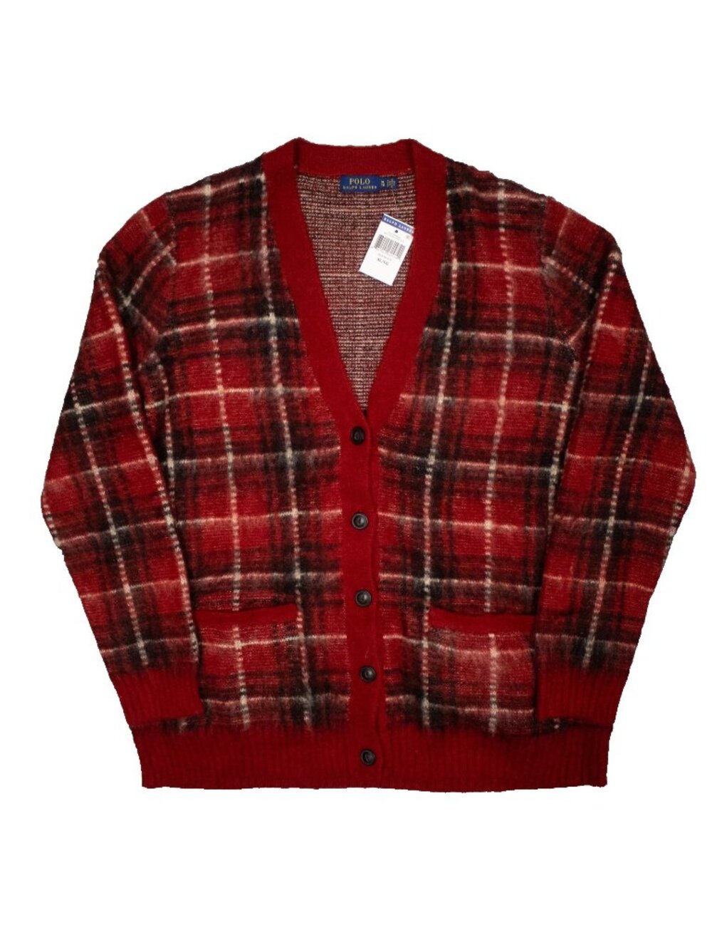 NWT Polo Ralph Lauren Mohair Wool Cardigan Red Plaid Womens XL